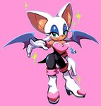 5_fingers anthro boots breasts cleavage clothed clothing eyeshadow female fingers footwear gloves green_eyes handwear high_heeled_boots high_heels lipstick makeup membrane_(anatomy) membranous_wings shoes simple_background smile solo wings sanikink sega sonic_the_hedgehog_(series) rouge_the_bat bat mammal 2021 hi_res signature