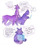 alien andalite animorphs belly blue_body blue_fur c_rowles_(artist) comic dialogue duo english_text eyestalks female fur hologram humor purple_body purple_fur slightly_chubby taur text tinder_(app) yellow_eyes