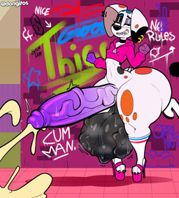3_toes 4_fingers anthro balls bedroom_eyes big_balls big_butt big_penis bite biting_lip biting_own_lip bodily_fluids bottom_heavy bottomless bottomless_gynomorph bottomless_intersex braces brick_wall butt choker claws clothed clothing cum ear_piercing ear_ring excessive_cum excessive_genital_fluids feet fingers fist flat_chested footwear genital_fluids genitals glory_hole graffiti gynomorph high_heels hoodie huge_balls huge_butt huge_penis hyper hyper_balls hyper_butt hyper_genitalia hyper_penis intersex jewelry looking_pleasured narrowed_eyes necklace nipple_outline pear-shaped_figure penis piercing public public_nudity retracted_balls ring_piercing saggy_balls scrotum_flap seductive self_bite shoes socks solo sweat sweaty_balls sweaty_genitalia sweaty_penis thick_thighs toe_claws toeless_legwear toes topwear vein veiny_balls veiny_penis wall_(structure) wide_hips dongitos 101_dalmatian_street 101_dalmatians disney da_vinci_(101_dalmatians) canid canine canis dalmatian domestic_dog mammal 2025 hi_res