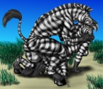 anthro anus athletic athletic_female balls bodily_fluids breasts cum duo female genital_fluids genitals grass hooves male male/female muscular nipples plant pussy stripes tail sudonym equid equine mammal zebra