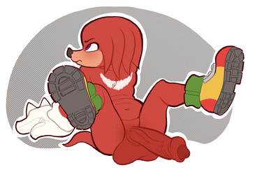 anthro balls blush clothing erection footwear footwear_only foreskin genitals gloves handwear male mostly_nude nude penis shoes shoes_only solo kaboozey sega sonic_the_hedgehog_(series) knuckles_the_echidna echidna mammal monotreme hi_res
