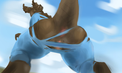 anthro anus bodily_fluids claws female genital_fluids genitals horn looking_up sky solo tail vaginal_fluids vault_suit vulva hecreat bethesda_game_studios fallout microsoft deathclaw reptile scalie absurd_res hi_res tagme