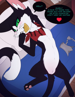 3_claws 3_toes bed bedroom black_body black_claws black_ears black_fur black_nose black_tail claws condom condom_wrapper crossgender detailed_background dialogue dipstick_tail feet female female_feral feral finger_claws front_view ftm_crossgender fur furniture genitals green_eyes hand_behind_head heart_symbol inner_ear_fluff inside inviting inviting_to_sex inviting_viewer looking_at_viewer lying male markings mostly_nude multicolored_body multicolored_fur multicolored_tail on_back on_bed on_pillow paper pawpads pillow pink_inner_ear pink_pawpads red_scarf scarf scarf_only seductive sexual_barrier_device smile smiling_at_viewer snout solo speech_bubble spread_legs spreading tail tail_markings talking_to_viewer text toe_claws toes tuft two_tone_body two_tone_fur two_tone_tail vulva whiskers white_body white_fur white_inner_ear_fluff white_tail white_tail_tip wood wood_furniture meraence final_fantasy final_fantasy_xiv final_fantasy_xiv:_heavensward square_enix cait_sith_(ffxiv) domestic_cat felid feline felis mammal 2023 digital_media_(artwork) english_text hi_res