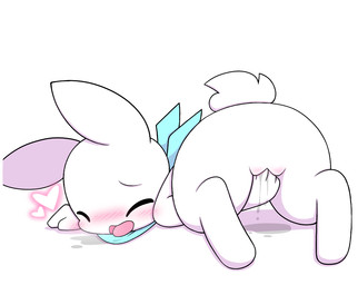 anthro blush bodily_fluids female flat_chested fur genitals masturbation open_mouth orgasm orgasm_face penetration solo sweat vulva white_body white_fur bubbluechy lagomorph leporid mammal rabbit