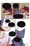 blue_eyes cigar clothing dialogue eye_scar eyewear facial_scar glasses male outside purple_eyes sad scar text bastriw martin_(bastriw) pato_(bastriw) domestic_cat felid feline felis mammal pantherine tiger 2:3 comic english_text hi_res