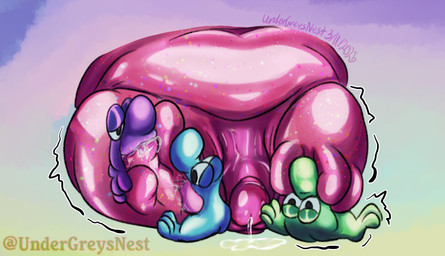 abstract_background ambiguous_gender anthro belly belly_overhang blissful blue_body bodily_fluids body_worship candy circumcised dessert erection fat_rolls feet food foot_fetish foot_in_mouth foot_lick foot_play foot_sniffing foot_suck foursome genital_fluids genitals gradient_background green_body group group_sex gummy_(food) half-closed_eyes leaking_precum licking looking_pleasured male male/ambiguous markings moobs motion_lines narrowed_eyes null obese obese_male overweight overweight_male penis pink_body precum precum_on_ground purple_body sex simple_background sitting size_difference sniffing spots spotted_body sucking text toe_in_mouth toe_suck toes tongue vein veiny_penis undergreysnest nerds food_creature gummy_creature humanoid living_candy nerd_(species) 2025 dated english_text signature watermark