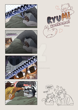 5_fingers accessory angry anthro band-aid bandage bodily_fluids clothing dialogue duo eyewear female fingers gift glasses hair hair_accessory hairclip male plastic_bag sad shirt sleeping snoring talking_to_another tears text topwear 2nckw3i ryuga_(2nckw3i) aquatic cougar felid feline leopard_seal mammal pinniped seal 2025 comic digital_drawing_(artwork) digital_media_(artwork) hi_res signature