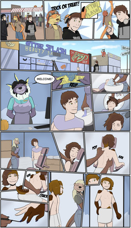 anthro apron border clothing costume dialogue electronics eyes_closed female forced forced_transformation gender_transformation headphones holidays human_to_anthro male massage massage_chair mirror mtf_transformation open_mouth salon shampoo species_transformation speech_bubble tail text transformation transformation_by_substance transformation_sequence trial white_border mrdyga halloween nintendo pokemon scp_foundation scp-1471-a eeveelution generation_1_pokemon human mammal mustelid otter pokemon_(species) vaporeon absurd_res comic english_text hi_res