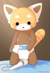 anthro bed blush cable clean_diaper clothed clothing diaper diaper_only furniture kneeling male masturbation sex_toy shirtless solo topless vibrator wearing_diaper bunny_nebula aggretsuko sanrio resasuke ailurid mammal red_panda hi_res watermark