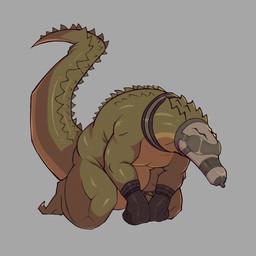 anthro asphyxiation bdsm belly bondage bound breath_play cuff_(restraint) green_body green_skin handcuffs kneeling long_tail male male/male metal_cuffs overweight restraints solo submissive submissive_anthro tail ikaro wallace crocodile crocodilian reptile scalie 1:1 absurd_res hi_res