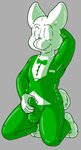 anthro balls_outline big_ears bound bow_tie bulge clothing detailed_bulge encasement formal_wear genital_outline genitals green_clothing groping_crotch kneeling male mask masturbation obscured_face penis penis_outline seam_(sewing) short_tail skinsuit solo spandex suit tail tight_clothing tuxedo_markings wide_hips zentai fiztheancient cosmin canid canine canis domestic_dog herding_dog mammal pastoral_dog welsh_corgi hi_res