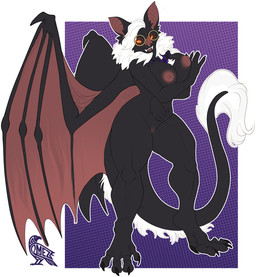 anthro breasts claws female fur genitals hair nipples nude tail vulva wide_hips wings omez bat mammal