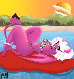beach clothing female solo swimwear bushflow hellaverse helluva_boss verosika_mayday demon succubus 2026 digital_media_(artwork) hi_res
