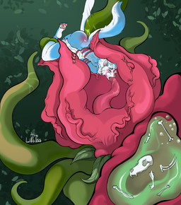 anthro blue_body blue_fur blush bone bones_in_stomach carnivorous_plant digestion digestive_juice fur male oral oral_penetration penetration plant plant_pred plant_vore plantigrade snuff solo tattoo tentacle_penetration tentacles vines vore white_body white_fur lifo.liss taru arctic_fox canid canine elemental_creature flora_fauna fox mammal true_fox absurd_res hi_res