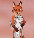 4_fingers anthro anthro_on_anthro black_nose breasts duo female fingers fur genitals gloves_(marking) grey_body grey_fur humanoid_hands male male/female markings nipples nude nude_anthro nude_female nude_male pussy red_body red_fur smile emperorstarscream disney zootopia judy_hopps nick_wilde canid canine fox lagomorph leporid mammal rabbit