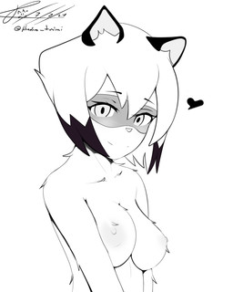 anthro areola breasts clothed clothing female hair nipples short_hair solo topless topless_anthro topless_female t-mimi brand_new_animal studio_trigger michiru_kagemori canid canine mammal raccoon_dog tanuki 4:5 absurd_res black_and_white hi_res monochrome