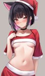 blush breasts choker christmas_clothing christmas_headwear clothing female grey_background hat headgear headwear holidays jewelry navel necklace red_clothing red_eyes santa_hat simple_background solo under_boob marisasu_(marisa0904) blue_archive christmas kazusa_(blue_archive) animal_humanoid cat_humanoid felid felid_humanoid feline feline_humanoid humanoid mammal mammal_humanoid 2023 digital_media_(artwork) hi_res