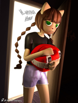annoyed anthro athletic_wear bottomwear braided_hair brown_hair clothed clothing female green_eyes gym_bottomwear gym_shorts hair inside long_hair looking_at_viewer plushie shirt shorts solo t-shirt tailless topwear rawataraxia bemani konami pop'n_music nyami_(pop'n_music) domestic_cat felid feline felis mammal 3d_(artwork) absurd_res digital_media_(artwork) hi_res