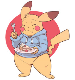 anthro anthrofied bottomless cake clothed clothing cutlery dessert eating eyes_closed featureless_crotch food fork front_view hoodie kitchen_utensils male moobs overweight overweight_anthro overweight_male pokemorph smile solo tools topwear gazpacho nintendo pokemon ero_(erobos) fan_character generation_1_pokemon mammal pikachu pokemon_(species) rodent full-length_portrait hi_res portrait