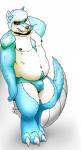 anthro biped clothed clothing male pose slightly_chubby solo standing tail topless thezestiestbone mythology canid canine dragon hybrid mammal mythological_creature mythological_scalie scalie hi_res pinup