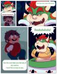 after_sex armlet blush bodily_fluids bowser bracelet brown_hair clothing comic cum cum_in_mouth cum_inside dialogue dominant dominant_male drooling duo english_text facial_hair genital_fluids hair hat headgear headwear hi_res horn human jewelry koopa male male/male mammal mario mario_bros mustache nintendo overweight red_hair salad_pervert saliva scalie shell size_difference speech_bubble spiked_shell spikes spikes_(anatomy) submissive submissive_male sweat text