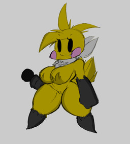 anthro anthrofied beakless bib big_breasts blush blush_stickers breasts chibi electronics fangs feathers female microphone naturally_censored nipple_tuft non-mammal_breasts shortstack simple_background smile solo tail tail_feathers teeth text thick_thighs tuft wide_hips yellow_body yellow_feathers xytora five_nights_at_freddy's five_nights_at_freddy's_2 scottgames toy_chica_(fnaf) avian bird chicken galliform phasianid colored english_text