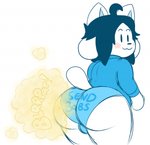 ambiguous_gender anthro big_butt black_hair blue_clothing blue_panties blue_underwear blush bulge butt clothing fart femboy fur hair male panties simple_background solo text text_on_clothing text_on_panties text_on_underwear thick_thighs underwear white_background white_body white_fur drawful-s undertale undertale_(series) bob_(undertale) temmie_(undertale) mammal tem hi_res