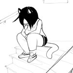 anthro biped clothed clothing female footwear hair head_down shoes short_hair solo tail creator_ant naiyah_(creator_ant) domestic_cat felid feline felis mammal 1:1 2022 black_and_white hi_res monochrome sketch