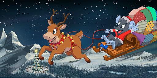 ambiguous_feral ambiguous_gender anthro bell bell_harness brown_body brown_fur buckteeth clothed clothing duo feral forest fur harness male male_anthro mountain night open_mouth open_smile outside plant sled smile snow star teeth tree young young_anthro young_male pandapaco santa's_reindeer deer mammal mouse murid murine new_world_deer reindeer rodent