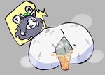 balls beanie big_butt bodily_fluids body_hair butt clothing cum food genital_fluids genitals hair hairy_balls hat headgear headwear ice_cream_cone long_hair male nervous nervous_smile nervous_sweat solo sweat white_body poundfulpanda undertale undertale_(series) tem_me_(poundfulpanda) temmie_(undertale) amphibian frog humanoid tem