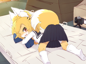 all_fours anthro ass_up camera clothing female gym looking_at_viewer looking_back lying on_front open_mouth school_bag school_uniform smile solo uniform young young_anthro aogitsune_jitto canid canine fox mammal 2020 4:3 hi_res