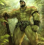 abs fangs green_body green_skin male muscular muscular_humanoid muscular_male nipples pecs pointy_ears solo teeth dopq humanoid orc hi_res