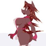1:1 anthro apron apron_only big_breasts breasts butt canid canine clothing cuoqet female looking_at_viewer mammal mostly_nude nipple_outline open_mouth side_boob solo standing