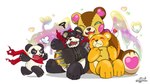 anthro group heart_symbol hug plushie scarf teddy_bear hoidoggomimi bandai_namco digimon digimon_(species) monzaemon monzaemon_x pandamon warumonzaemon x-digimon 16:9 hi_res widescreen