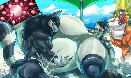 anthro areola beach big_areola big_breasts big_butt big_nipples blue_body blue_hair bodily_fluids breasts butt clothing cocking_gun crying cum cum_in_vagina cum_inflation cum_inside female fin fin_piercing fin_ring furgonomic_piercing furgonomics genital_fluids gun hair hat headgear headwear highlights_(coloring) huge_breasts imminent_death inflation lifeguard lifeguard_swimsuit male male/female multicolored_body multicolored_hair muscular muscular_female muscular_male nipples orange_body palm_tree piercing plant questionable_consent ranged_weapon sagging_breasts sex tears thick_thighs tree two_tone_body two_tone_hair weapon x-ray_view yellow_eyes xtrent968 chum_bucket_(xtrent968) sumner vern_(vernacularshark) aquatic barghest fish shark 2023 hi_res