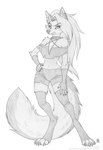 2024 anthro bottomwear canid canid_demon canine claws clothed clothing collar demon ear_piercing ear_ring female fingerless_gloves frown fully_clothed fur gloves graphite_(artwork) greyscale hair handwear hellhound helluva_boss loona_(helluva_boss) mammal monochrome mythological_canine mythological_creature mythology pencil_(artwork) pentagram_clothing piercing ring_piercing shinigamigirl shorts solo thigh_stockings torn_clothing traditional_media_(artwork)