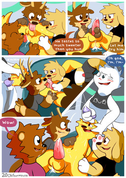 anal anthro antlers balls being_watched blush bodily_fluids bottomless clothed clothed/nude clothing cum cum_in_ass cum_inside cum_on_balls cum_on_chest cum_on_face dialogue erection exhibitionism fellatio genital_fluids genitals grabbing_head group group_sex horn leaking_cum looking_at_another male male/male nude only_one_nude oral oral_sandwich owo penile penis_peek rimming sex text ohfourmouse mythology deer dragon mammal mythological_creature mythological_scalie scalie absurd_res comic english_text hi_res