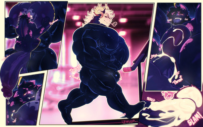 abdominal_bulge andromorph andromorph/male andromorph_penetrated anthro balls biceps big_balls big_muscles big_penis black_body black_fur bodily_fluids bone breath butt clothing cum cum_inflation cum_inside duo fannypacking fur genital_fluids genitals gym hair horn huge_balls huge_penis humanoid_genitalia humanoid_penis impregnation inflation inside_clothing internal intersex intersex/male intersex_penetrated latex latex_clothing latex_skinsuit male male_penetrating male_penetrating_andromorph male_penetrating_intersex markings muscular muscular_anthro muscular_male nipple_fetish nipple_play nipples nude open_mouth panting pec_grab pecs penetration penile penis piercing sex size_difference skinsuit skull skull_head smile tail teeth text tight_clothing tongue treadmill vaginal vaginal_penetration vein veiny_penis vulva white_hair wings yellow_sclera zaflep mako_(bloomako) wulfdread_(skullhimbo) bat demon mammal absurd_res digital_media_(artwork) english_text hi_res