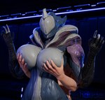 big_breasts breast_grab breast_play breasts duo featureless_breasts featureless_face female grabbing_from_behind hand_on_breast holding_breast horn interspecies machine male male/female skindentation small_waist wide_hips fiishdude digital_extremes tencent warframe saryn_(warframe) android human humanoid mammal robot 3d_(artwork) digital_media_(artwork) hi_res