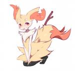 ambiguous_gender anthro biped blush braixen digital_media_(artwork) dipstick_tail fluffy fluffy_tail fredek666 generation_6_pokemon hi_res inner_ear_fluff kneeling looking_at_viewer markings multicolored_tail nintendo open_mouth pokemon pokemon_(species) simple_background smile solo tail tail_markings tuft white_background