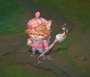 accessory anthro backpack badge bottomwear brush clothing eyes_closed eyewear footwear glasses hat headgear headwear heart_symbol inner_ear_fluff male orange_body paint paintbrush shoes short_male shorts smile solo star text tuft jason_xiaojie league_of_legends riot_games tencent teemo_(lol) yordle artist_name hi_res