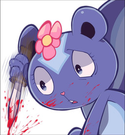 anthro blood bodily_fluids female flower holding_object holding_weapon kemono knife open_mouth plant simple_background solo weapon white_background ichthy0stega happy_tree_friends petunia_(htf) mammal mephitid skunk 2015 adult_(lore)