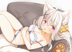 blush bra breasts chair cleavage clothed clothing female furniture hair lying panties purple_eyes underwear white_hair minato_yuu animal_humanoid canid canid_humanoid canine canine_humanoid fox_humanoid humanoid mammal mammal_humanoid 2020 hi_res