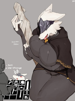4_fingers anthro big_breasts biped blush bottomwear breasts claws clothed clothed_anthro clothed_female clothed_human clothing duo female finger_claws fingers front_view fully_clothed fully_clothed_anthro fully_clothed_female fully_clothed_human fur hair huge_thighs open_mouth simple_background sitting teeth thick_thighs tongue topwear white_body white_fur white_hair buta99 canid canine canis domestic_dog human mammal 2025 absurd_res digital_drawing_(artwork) digital_media_(artwork) hi_res