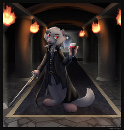 alcohol anthro beverage castle male medieval melee_weapon solo sword vampire_costume weapon wine zenfetcher alexander_luthor domestic_ferret mammal mustelid musteline true_musteline vampire weasel absurd_res hi_res
