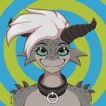 anthro collar eyebrow_piercing eyelashes facial_piercing femboy furgonomics furry-specific_piercing hair horn horn_piercing hypnosis hypnotic_eyes hypnotizing_viewer looking_at_viewer male mind_control piercing scales smile solo badabingbong good4life4ever fallout microsoft gevaudan_(good4life4ever) deathclaw scalie 1:1 animated digital_media_(artwork) short_playtime