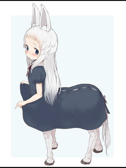animal_ears blush clothed clothed_female clothed_taur clothing clothing_lift dress dress_lift female hair hooves light_body light_skin simple_background solo tail taur_clothing white_hair young young_female young_taur gulp5959 european_mythology greek_mythology mythology centaur equid equid_taur humanoid_taur mammal mammal_taur taur 2016