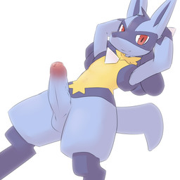 anthro balls biped black_body black_fur black_inner_ear black_markings blue_balls blue_body blue_fur blue_penis blue_tail blush blush_lines chest_spike closed_smile erection facial_markings foreskin fur genitals glans glistening glistening_eyes gloves_(marking) hand_spike hands_behind_head head_markings humanoid_genitalia humanoid_penis looking_at_viewer male male_anthro markings mouth_closed multicolored_body multicolored_fur multicolored_penis neck_tuft nude nude_anthro nude_male partially_retracted_foreskin penis pink_glans pink_penis pointy_ears prick_ears red_eyes simple_background small_balls smile smiling_at_viewer solo spikes spikes_(anatomy) tail tuft two_tone_penis vein veiny_penis white_background yellow_body yellow_fur pu_sukebe nintendo pokemon canid canine generation_4_pokemon lucario mammal pokemon_(species) 1:1 2021 digital_drawing_(artwork) digital_media_(artwork)