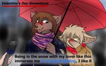 ambiguous_gender anthro blush clothed clothing covering covering_face duo electronics embarrassed fur hair holding_object holding_umbrella male microphone open_mouth outside simple_background smile snow snowing text umbrella kawattame special_feeling twokinds keith_keiser natani basitin canid canine canis keidran mammal wolf 16:10 2021 digital_media_(artwork) english_text hi_res meme widescreen trans_(lore) trans_man_(lore)