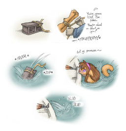 accessory ankles_tied anthro boat bound breasts clothing dialogue duo execution feet female fur hair hair_accessory hairband imminent_death killing mostly_offscreen_character open_mouth outside rope tail teeth text threatening threatening_with_weapon toes vehicle water watercraft weapon meowmere domestic_cat felid feline felis mammal absurd_res english_text hi_res
